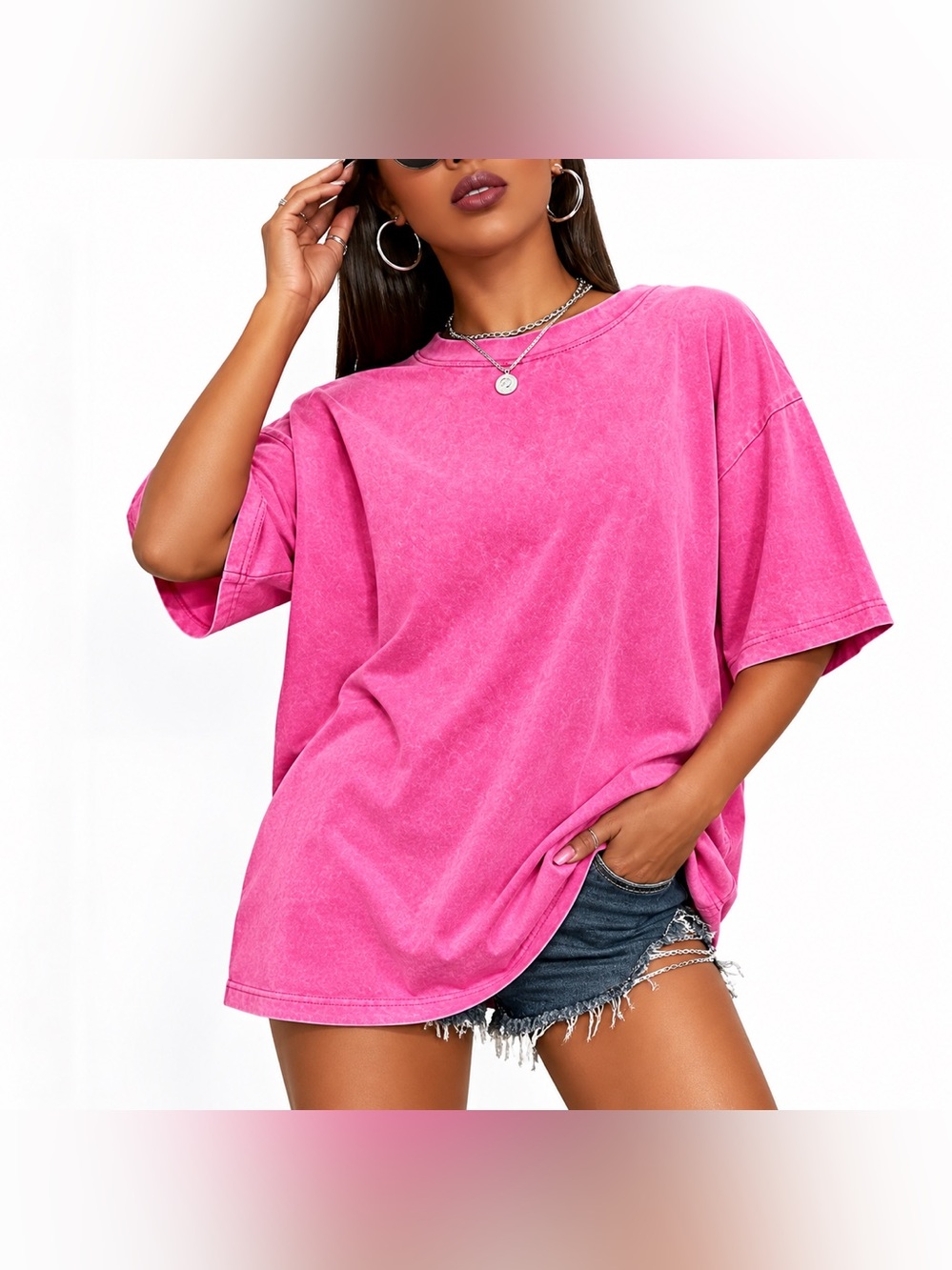 Astrid Hot Pink Mineral Wash Oversized Cotton T-Shirt XL NWT - Picture 3 of 7